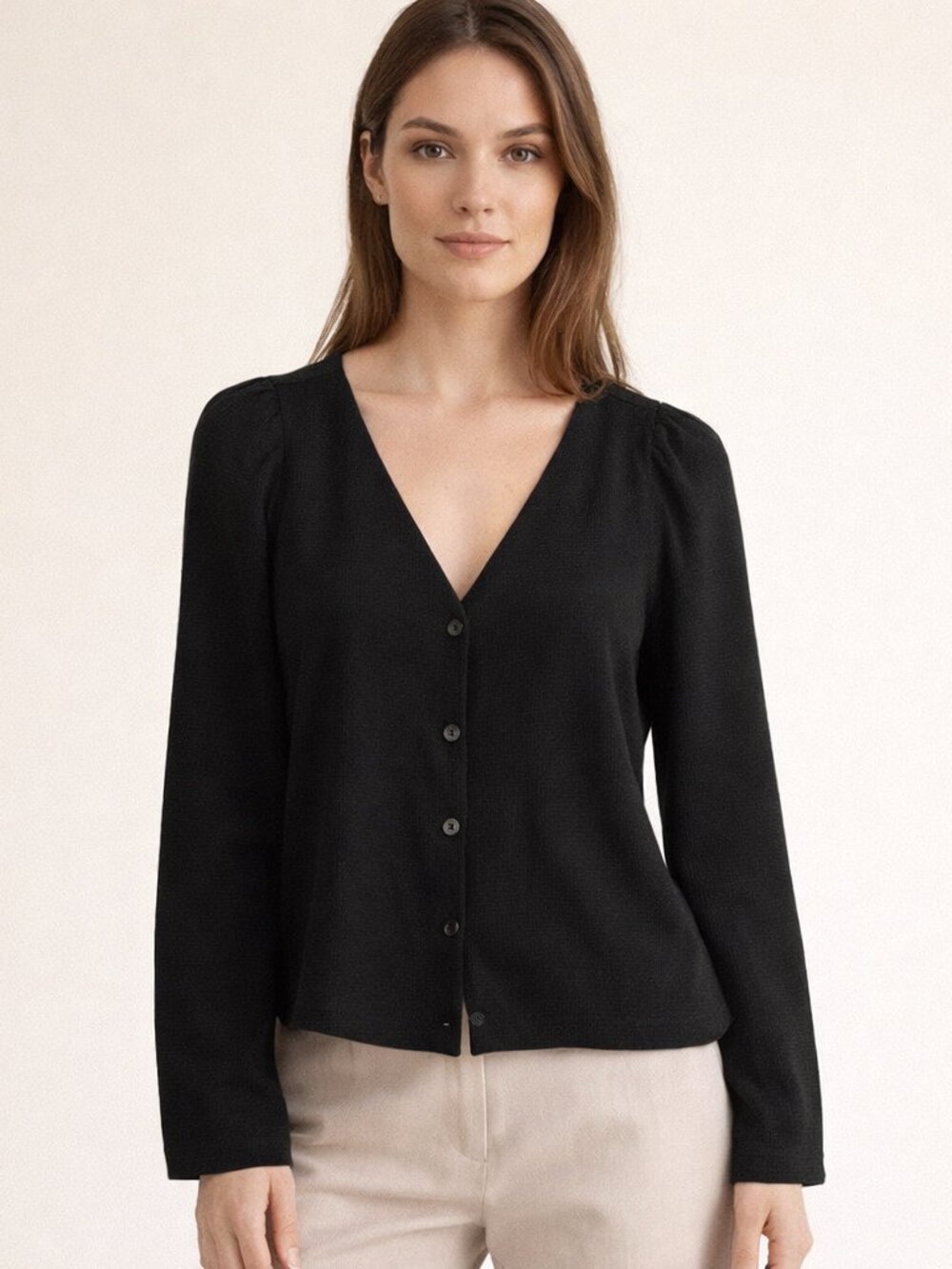 Madewell Westover Top Black Check V-Neck Button Front Long Sleeve Blouse Size 8